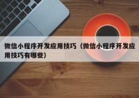 微信小程序開發(fā)應用技巧（微信小程序開發(fā)應用技巧有哪些）